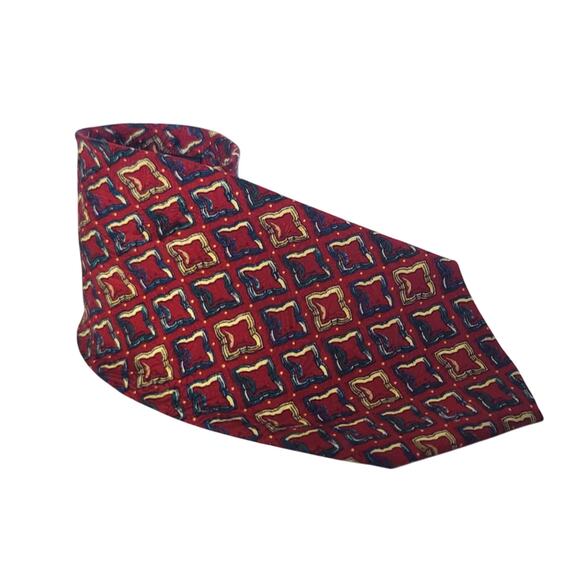 Vintage Christian Dior Designer Red Geometric 100% Silk Mens Tie - Picture 1 of 6